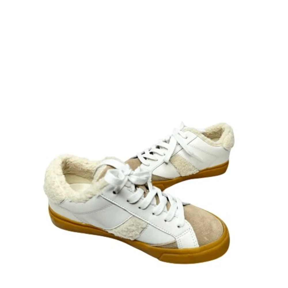 Marc Fisher Ltd. Sidewalk Low Top Sneakers White Leather Sherpa Suede Size 6